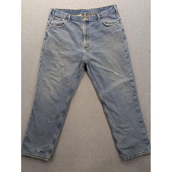 Carhartt Jeans Mens 42x32 Blue Relaxed Fit Flannel Lined Workwear Darkstone B172 - Picture 1 of 16